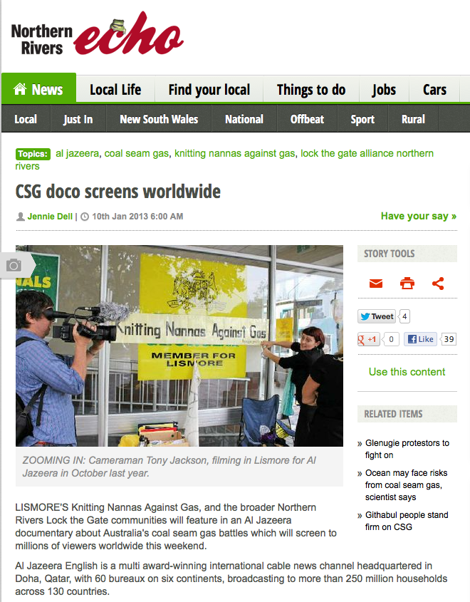 "A Risky Business" - CSG Doco screens world wide on Al Jazeera